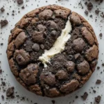 Detailed overhead photograph of a homemade Oreo Cookie Crumbl , showing the cracked top and Oreo crumb topping.