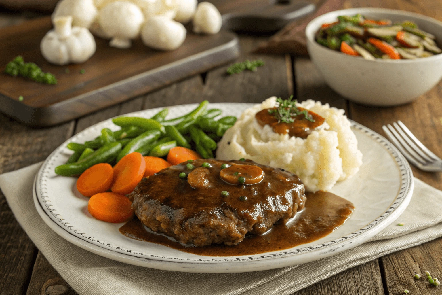 Delicious Salisbury steak recipe with rich brown gravy and mashed potatoes